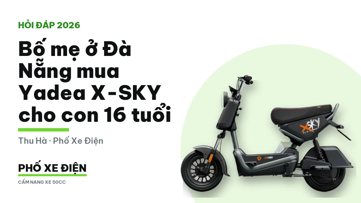 Xe điện Yadea X-SKY dựng trước cửa nhà buổi sáng