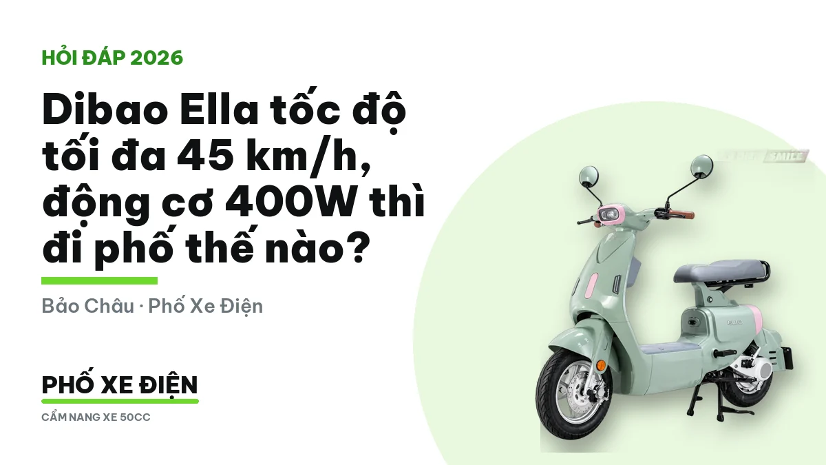 Dibao Ella đỗ trên phố đông, minh họa nhịp đi phố với tốc độ tối đa 45 km/h.