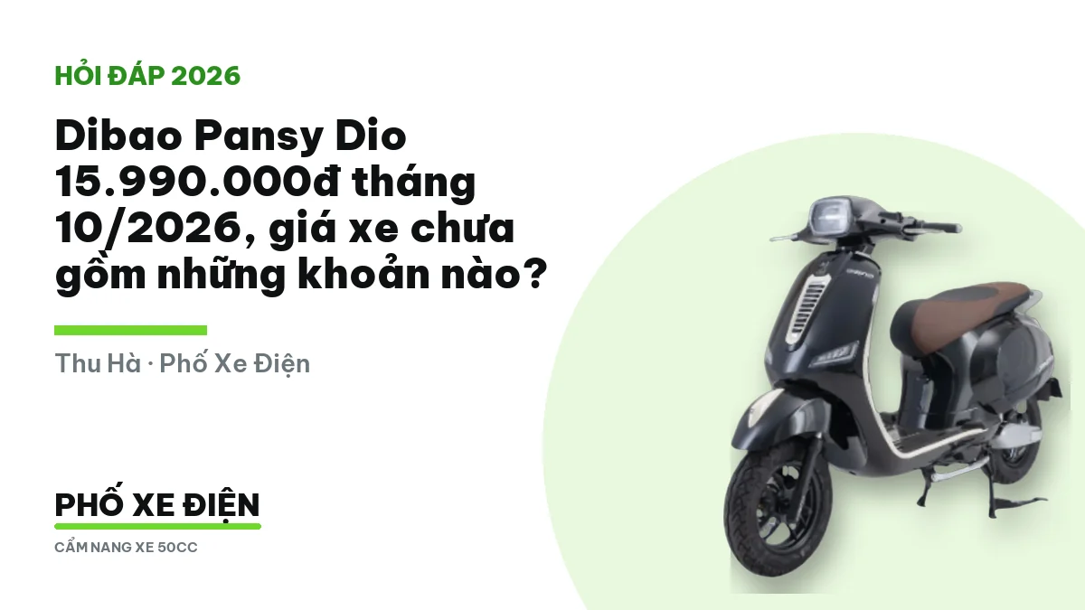 Dibao Pansy Dio đỗ trước cửa hàng, minh họa giá xe và các khoản chưa gồm.