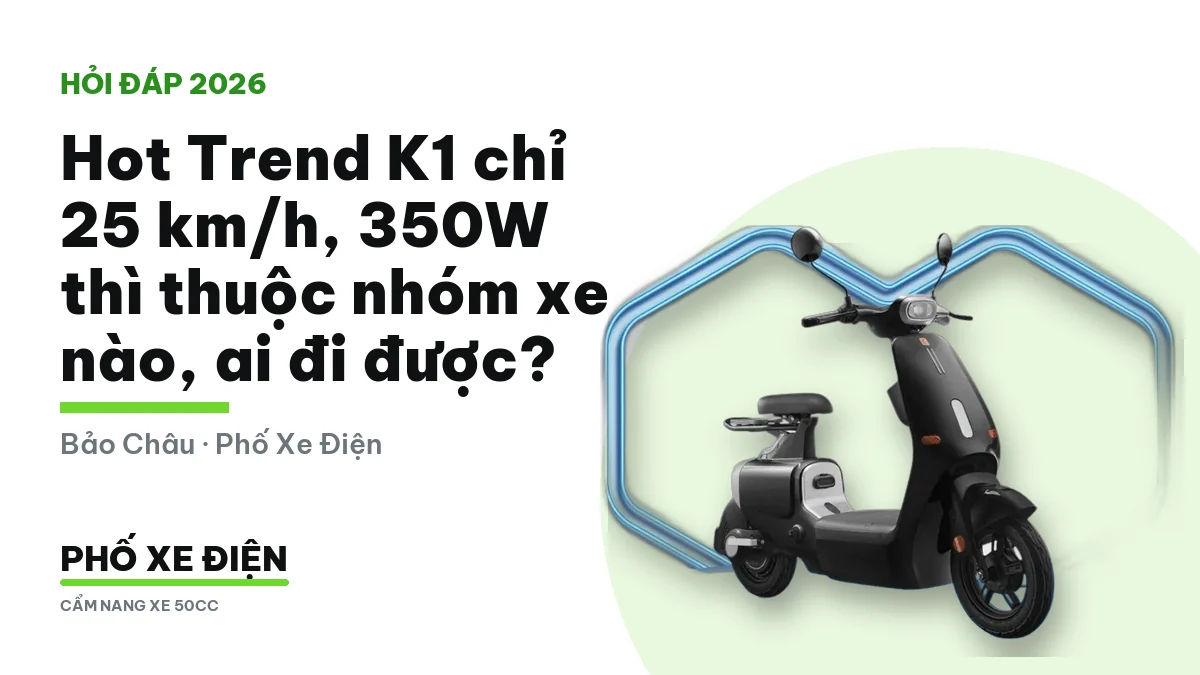 Hot Trend K1 chạy trên phố nhỏ, minh họa nhóm xe điện chạy chậm cho quãng đường gần.
