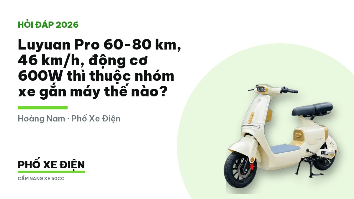 Xe điện Luyuan Pro với quãng đường 60-80 km, tốc độ 46 km/h và động cơ 600W
