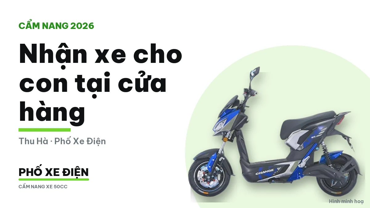 Phụ huynh kiểm tra phanh và bánh xe mới trước khi nhận xe cho con