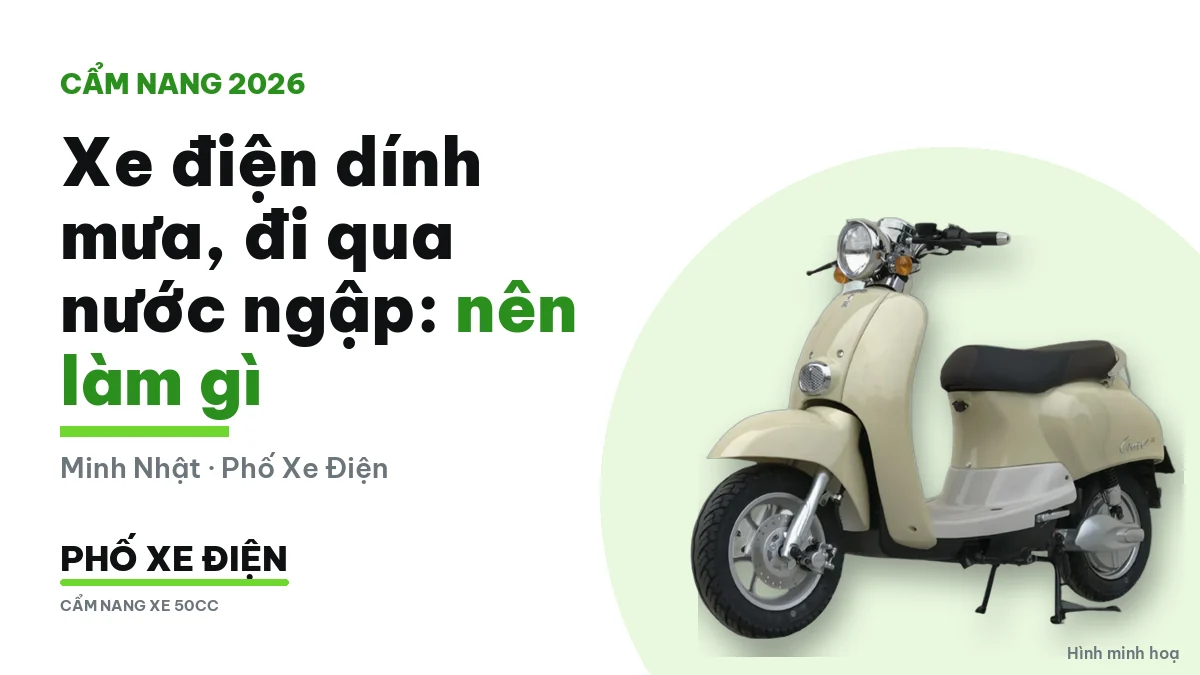 Xe điện dựng dưới mái hiên sau cơn mưa