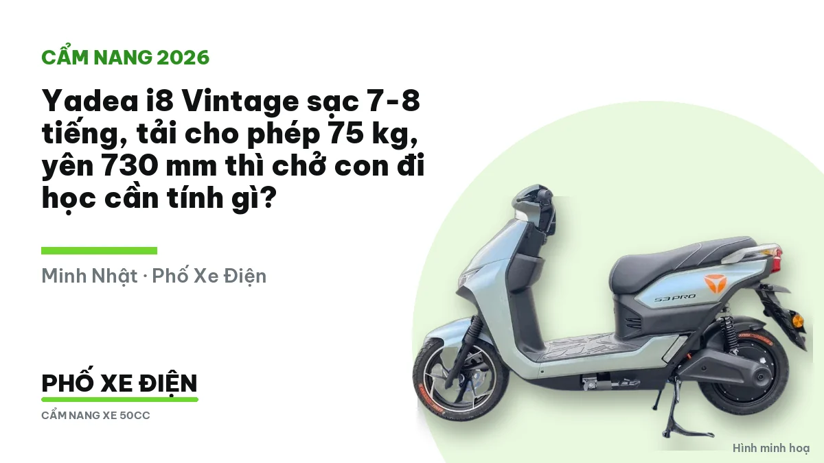 Xe điện Yadea i8 Vintage dựng trước cửa hàng buổi sáng